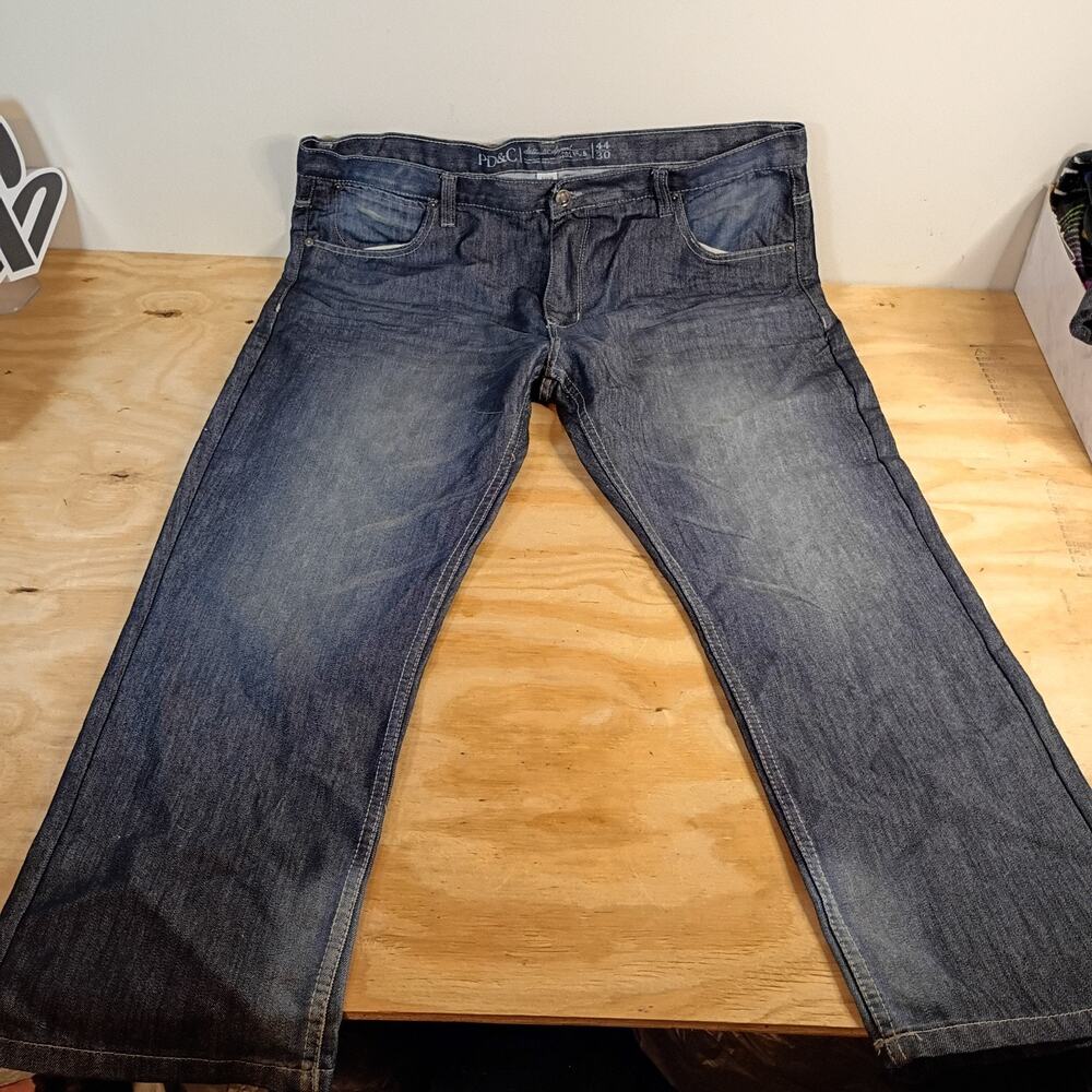 PD&C Mens Jeans Size 44x30 Dark Wash Blue Cotton Blend Denim Pants